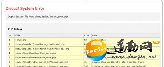 DISCUZ֣SYSTEM ERROR OOPS! SYSTEM FILE LOST CLASS/3TOKIS/3TOKIS_GVW.PHP...